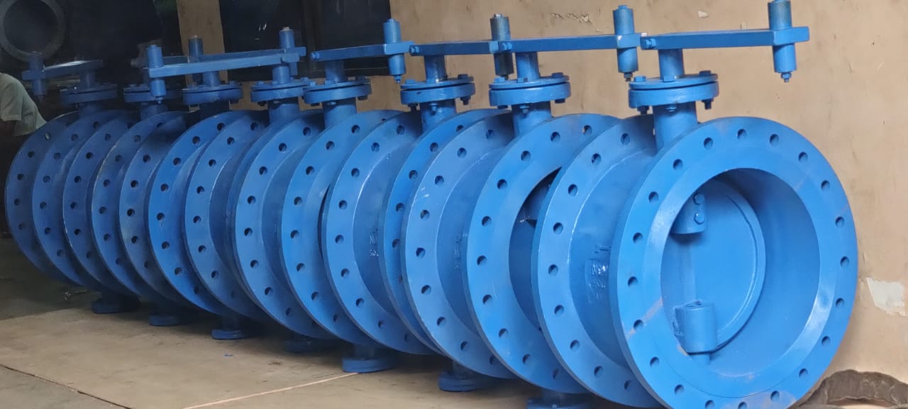 A range of blue industrial butterfly valves