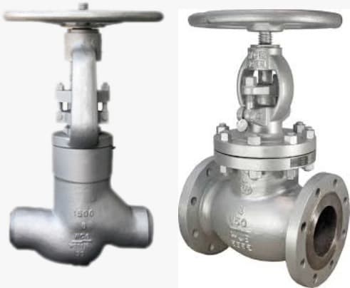 Two industrial globe valves in different configurations